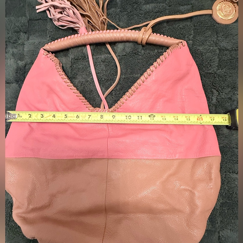 Sharif Pink and Tan Leather Hobo style bag - Picture 6 of 7